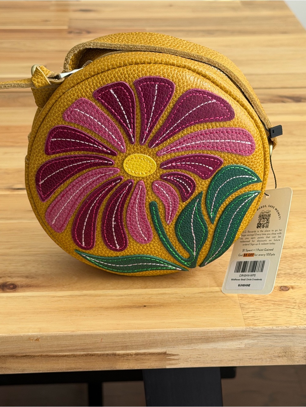 Portland Leather Goods NWT Sunshine Wildflower Small Circle Crossbody Bag
